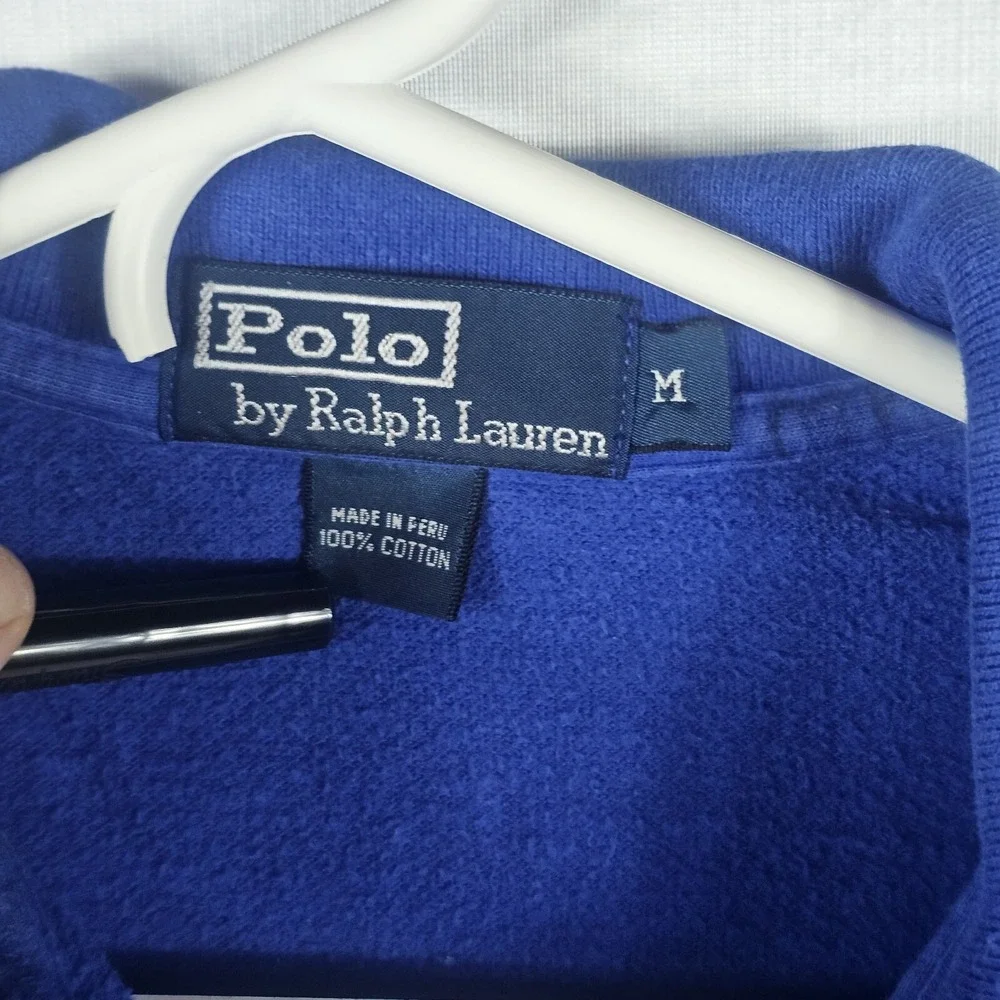 Vintage Polo Ralph Lauren Mens Medium 1/4 Zip Pullover Sweater Blue Pocket